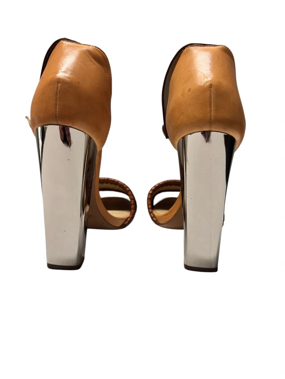 Etro Brown and Tan Braided Retro Diisco 70's whipstitch leather Leather Heels
